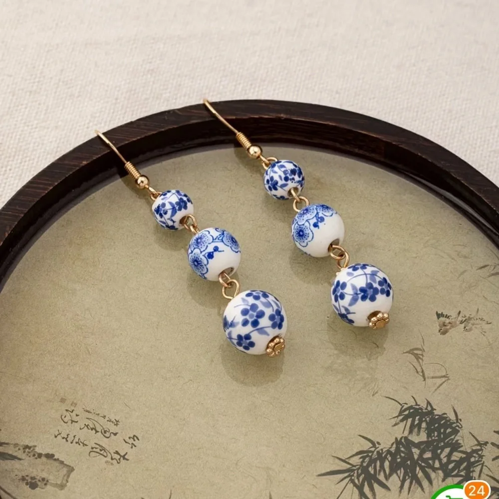 NEW ! Elegant Blue and White Dangle Earrings. 💙 Birthday Gift. Holiday gift